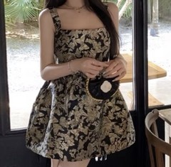 Kimotimo Vintage Jacquard Short Dress Women Size S+US SELLER+FREE SHIPPING