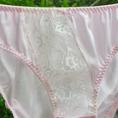 Vintage Silky Nylon Panties Pink Lace Bikini High Leg Brief Size 7-8 Hip 38-42″