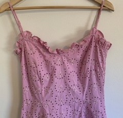 Moschino Jeans Y2K Vintage Pink Embroidery Eyelet Dress Scallop Finish EU 40