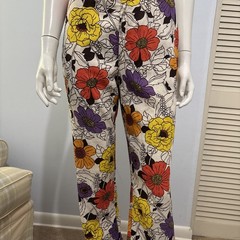 Vtg Portiono 70s Womens Two Piece Matching Set Crop Top And Pants Floral Sz S