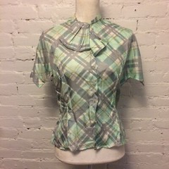 Vintage 60s Morelove The Couturier silk fitted bow neck blouse small secretary
