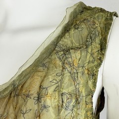 Vintage Sheer Paisley Maxi Dress – Pleated Olive Green Gown, Women’s Size Medium