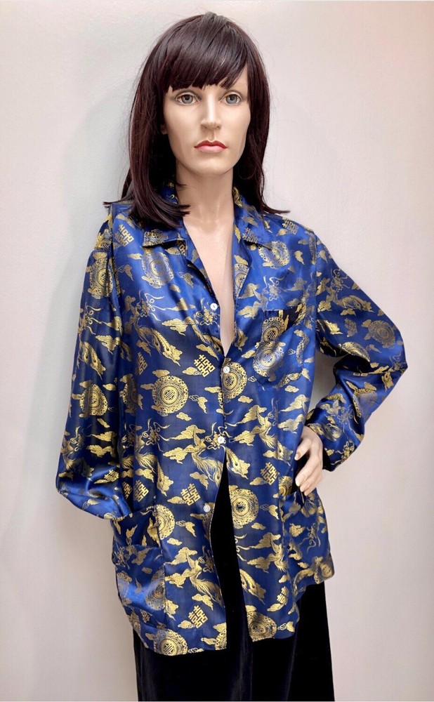 VTG 1970s SATIN PHOENIX BIRD Rayon BROCADE Vietnam Cocktail Jacket Or Tunic Sz-M
