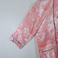 Vintage Kimono Boho Satin Brocade Robe Pink Frog Closure Vietnam Medium