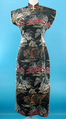 VTG Women’s 50s Black Multi Color Brocade Cheongsam Dress Sz S/M 1950s Jacquard