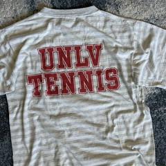 Made in U.S.A. UNLV TENNiS HEATHER ASH CREAM SLUBBY STRiPED SiNGLE STiTCH BELTON
