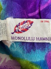 Vtg 70s Hawaiian Barkcloth Pomare Hibiscus High Waist Back Bow Maxi Dress 12