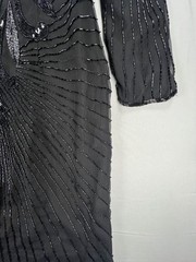 NWT Vintage Stenay Black Sequin Beaded Long Sleeve Dress (Size 14) – 100% Silk