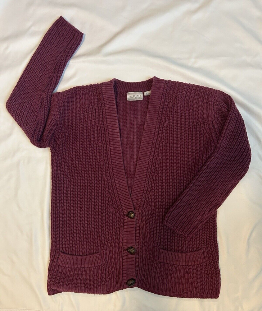 Nordstrom Point of View Maroon Cotton Chunky Knit VNeck Cardigan Vintage XS