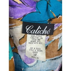 VTG Caliche 80s Abstract Floral Midi Dress Teal Purple Button Front Women 16P