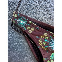 Y2K Vintage Brown Boho Embroidered Bikini Sz Sm-M