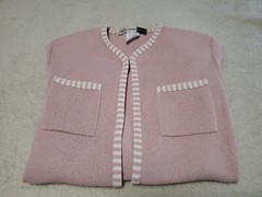 CASTLEBERRY Knit Dacron Polyester Pink Shoulder Pad Blazer Cardigan 10 Made USA