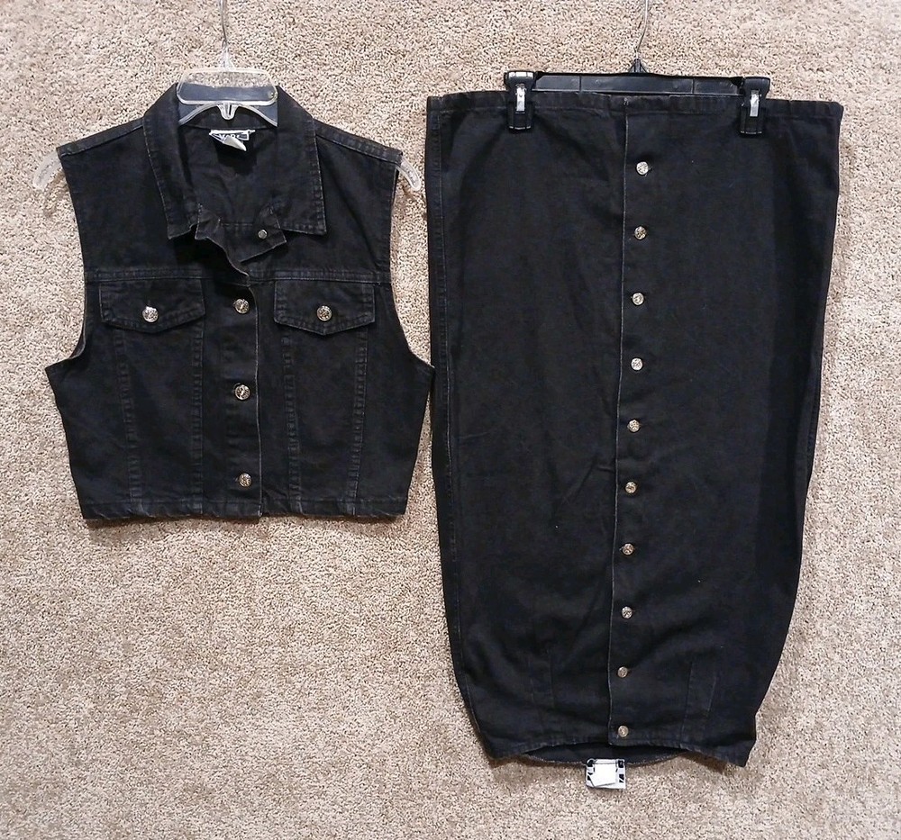 Vintage MGM Studios Black Button Up Sleeveless Shirt And Skirt Size Small Cotton
