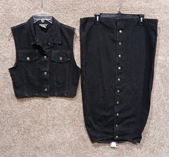 Vintage MGM Studios Black Button Up Sleeveless Shirt And Skirt Size Small Cotton
