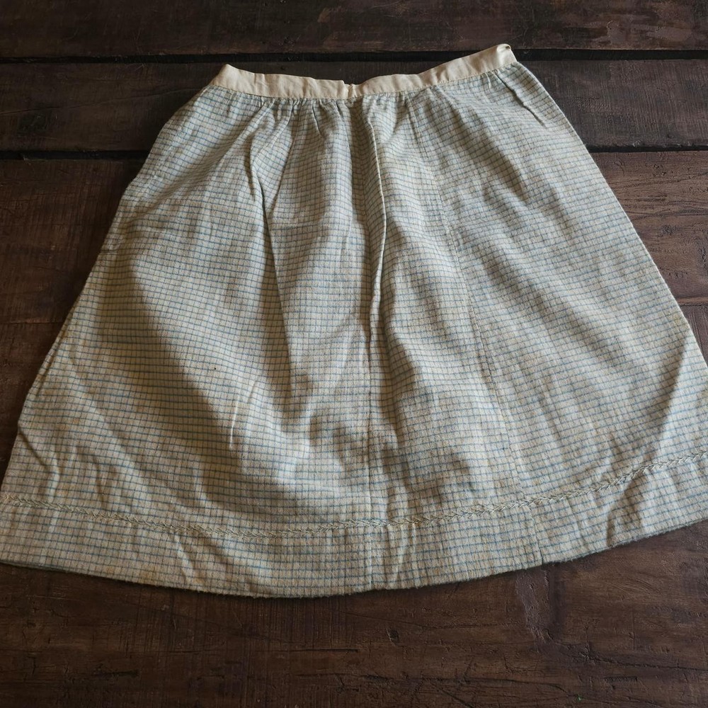 Homespun Wool Creme & Blue Grid Pattern Antique Edwardian 1910s 1920s Skirt