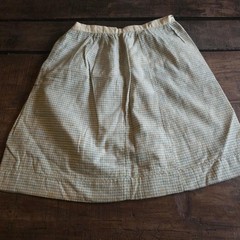 Homespun Wool Creme & Blue Grid Pattern Antique Edwardian 1910s 1920s Skirt