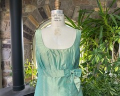 Vintage 1990s Green Formal Silk Dress Demetrios Dessy Collection