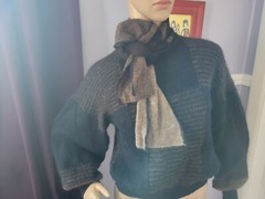 RARE 80s Kay Cosserat UK Wool Knitted Lagenlook Bishop Sleeve W Scarf US Sz 10