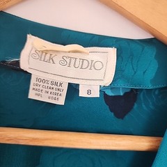 Vintage 80’s Silk Studio 100% Silk Dress Teal Blue & Black Size 8