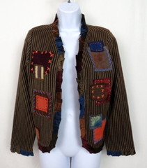 VTG 1990s 2000s SHARON ANTHONY BY CRYSTAL STRIPED PATCHWORK JACKET SIZE MEDIUM