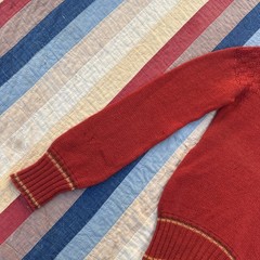 Vintage 1930s Red Wool Knit Sweater Yellow Stripe Checker Design Pull Over Top