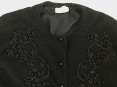 Vintage 1950/60s Black BEADED Button-Up SWEATER Size 38 (Small to Medium)