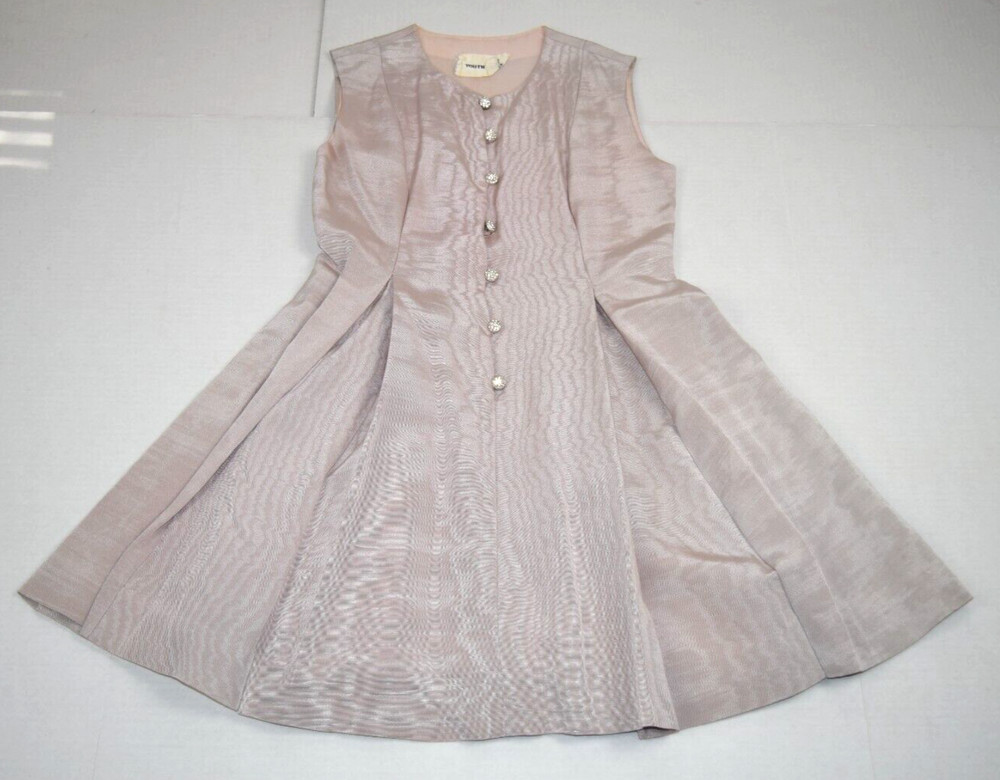 Vintage Dress Size S/M 60s Youth Guild Frosted Lavender Rhinestone Buttons Lined