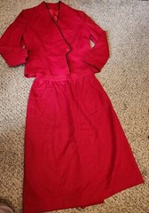 💥 Women’s Vintage Union 1960s Winkelmans Wool Suit Set Skirt Jacket Cherry Red