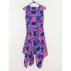 Vintage Geometric Assumetical 90s 80s Dress. Small. Pink Blue, Tribal, Retro USA