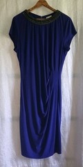 W Sz XL Vtg Cache Purple Dress Royal Metal Accent Gathered Waist Greek Roman