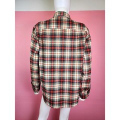 Vintage 1970’s Pendleton Wool Womens Flannel Shirt Cream Red Plaid Dagger Collar