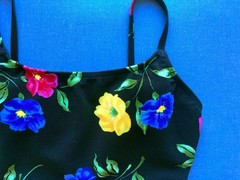 Vintage 90s Floral Stretch Swim Tank Top, Black, XXS