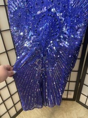 Vintage Blue 100% Silk Sequins Sheer Cocktail New Years Gown Dress By Swee Lo
