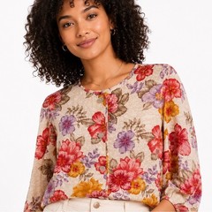 Anne Crimmins for UMI Collections Vintage Floral Linen Jacket Pink Purple Sz 16