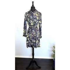 Vintage 70s Leslie Fay Knit Dress L Oriental Bird Dress