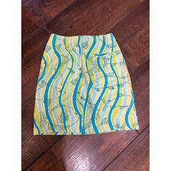 Vintage Lilly Pulitzer 100% Cotton Skirt Blue Lime Novelty Fish Tropical Mini