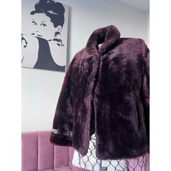 Vintage 60s 70s Burgundy Faux Fur Coat ILGWU Union Label Plum Jacket Mid Century
