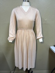 Vintage 70s Dress Beige Accordion Pleated Union Made See Pics For Measurements