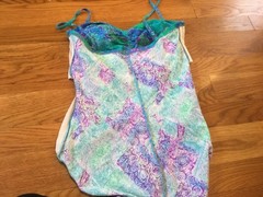 VTG DeWeese Design Swimsuit 60s 70s Fabric Flower Embellishments Sz 12