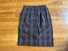 VINTAGE Helen Whiting Skirt Suit Set Brown Tartan Plaid Peter Pan Collar 60s