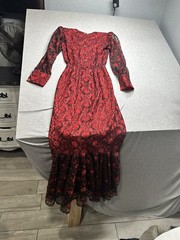 VTG Lilia Smitty Red/Black Lace Fringe Western Goth Long Gown/Dress Size 3/4