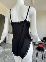 Vintage Midnight Hour Black Satin Lace Nylon Bodysuit~Medium