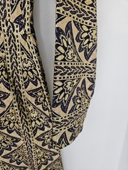 Vintage Gold Floral Brocade Empire Waist Long Dress Blue Purple 32″ Chest Sz S