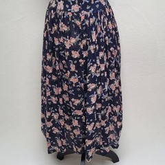 1970s Vintage Sita Blue Pink Floral Scoop Neck Tie-Waist Fit & Flare Midi Dress