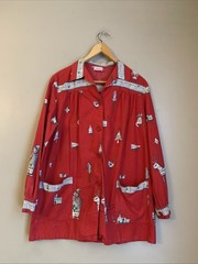 VTG 40’s 50’s 60s WayneMaid Novelty Print Faded Smock Christmas Holiday New Year
