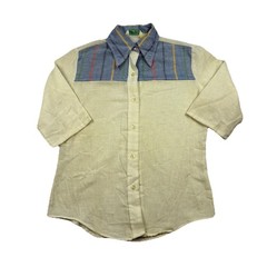 Vintage 70s Sears JR Bazaar Striped Yoke Western Boho Blouse – Size 7 (Small)