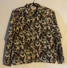 Vtg Teddi Sport PS Lightweight Zip Up Jacket Geometric Burgundy Gold Abstract