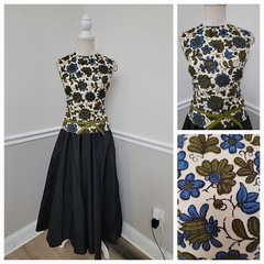 Vintage 1960s SUE BRETT Blue Green Floral Paisley Top.