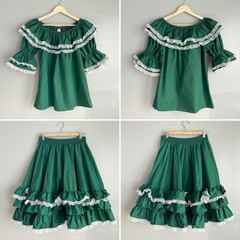Partners Please Malco Modes Square Dance Skirt & Top Set Lace Ruffle S & M *Read