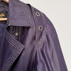 Luba Paris Vintage Purple Trench Coat Contrast Stitch Grommet Belted Size 11/12